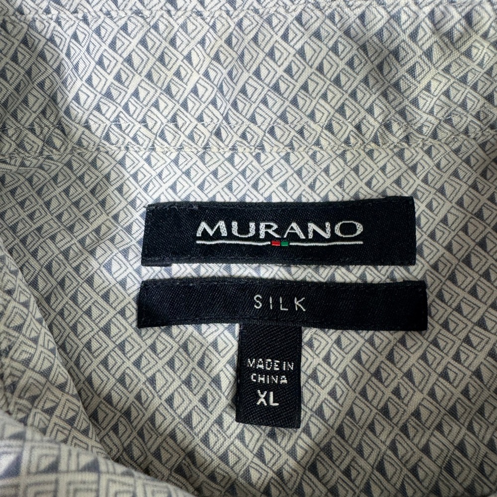 Murano Silk Mens Cream Tan Geometric Print Short Sleeve Button Up Shirt XL Soft - Picture 4 of 11